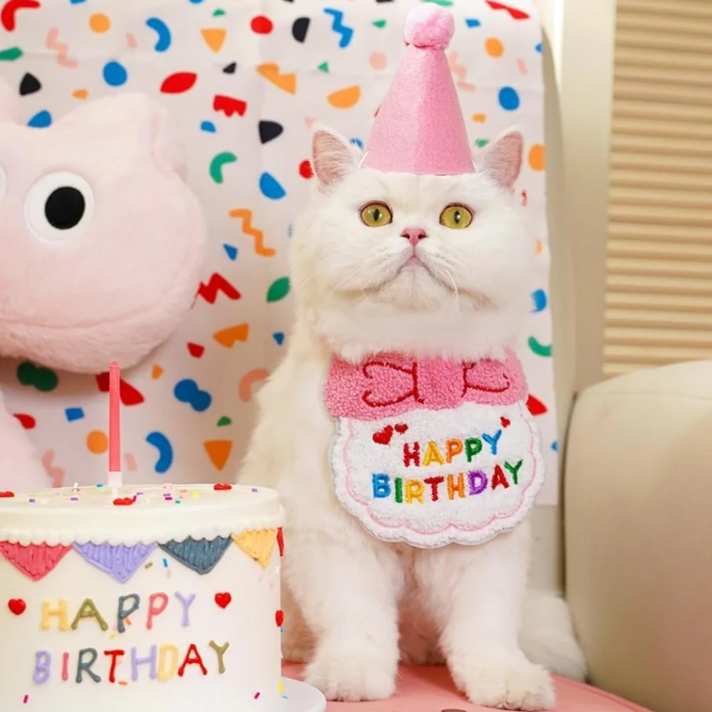 New!😺🐶 🎂🎉 HAPPY BIRTHDAY🎈Bib & Party Hat for Cats and Small Dogs